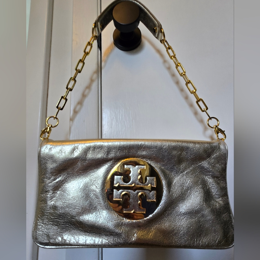 Tory Burch Reva Gold Metallic Chain Bag